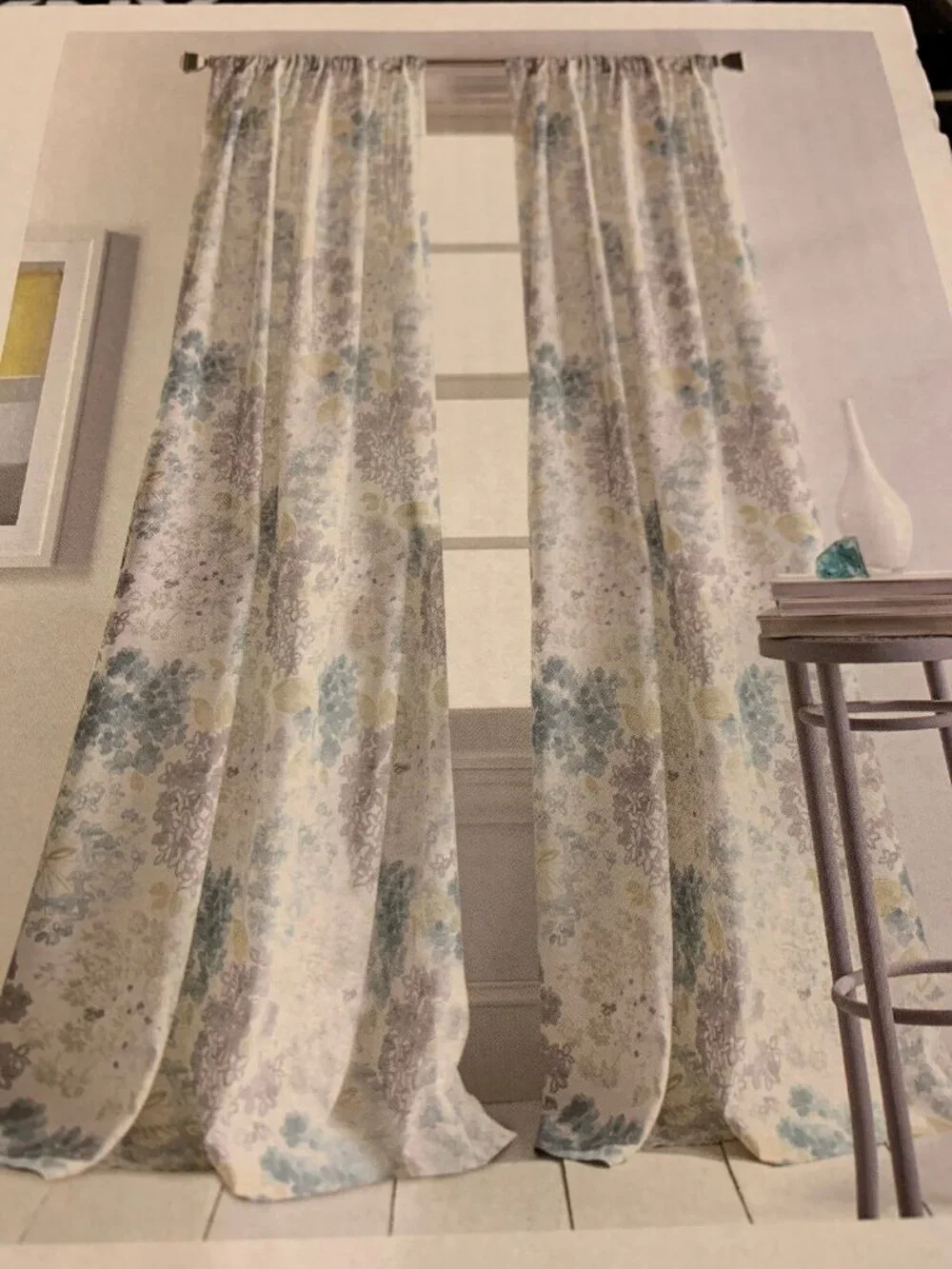 DKNY Floral Fields Blue Teal Yellow Gray 84